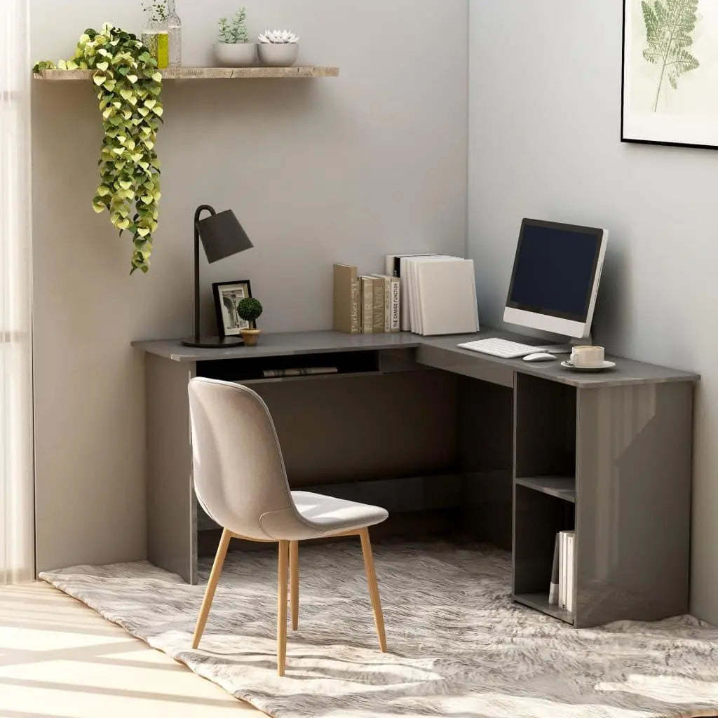 L-Shaped Corner Desk High Gloss Gray 47.2