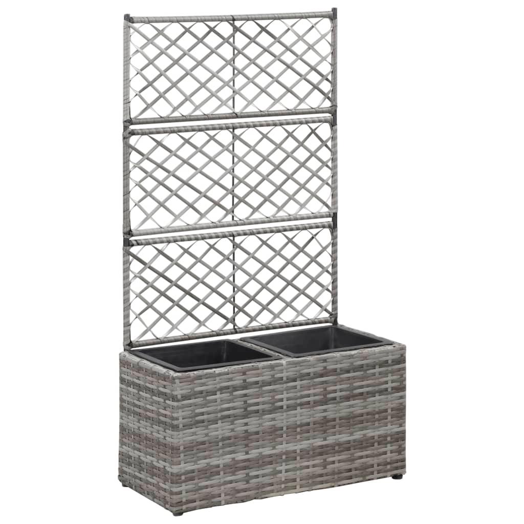 Trellis Raised Bed with 2 Pots 22.8" x 11.8" x 42.1" Poly Rattan Gray - vidaXL - 46934 - Set Shop and Smile