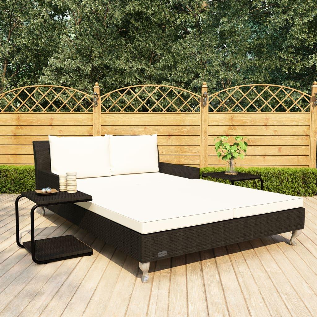 2-Person Patio Sun Bed with Cushions Poly Rattan Black - vidaXL - 48129 - Set Shop and Smile