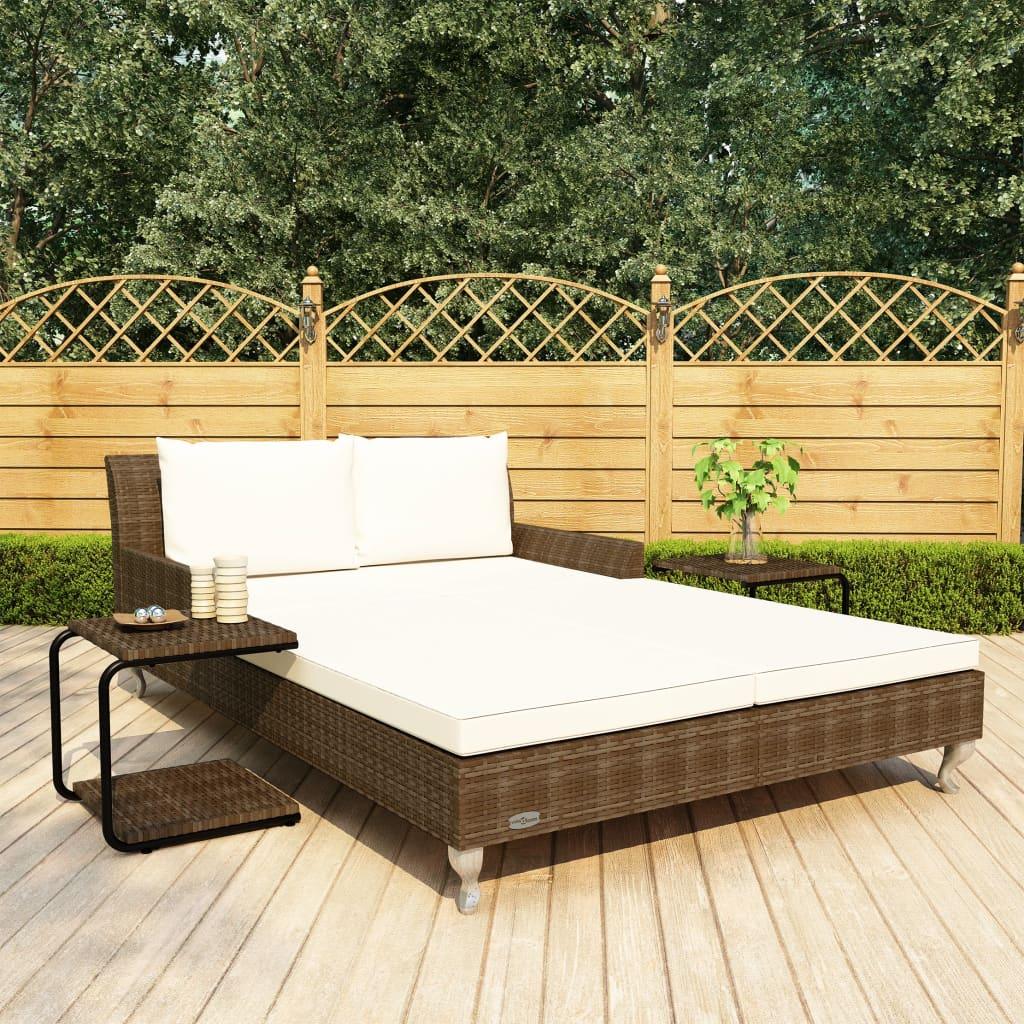2-Person Patio Sun Bed with Cushions Poly Rattan Brown - vidaXL - 48130 - Set Shop and Smile