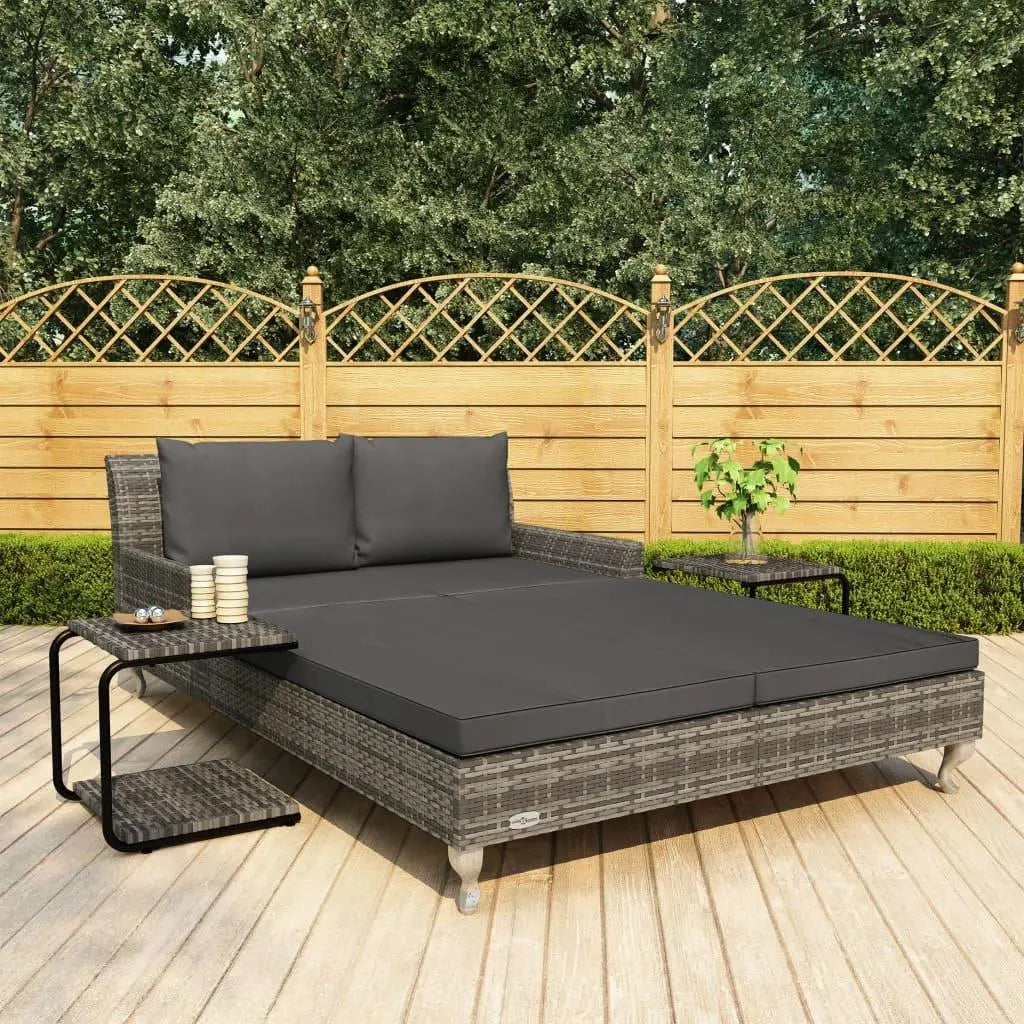 2-Person Patio Sun Bed with Cushions Poly Rattan Gray