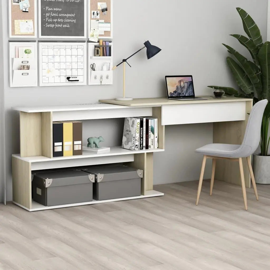 Corner Desk White and Sonoma Oak 78.7