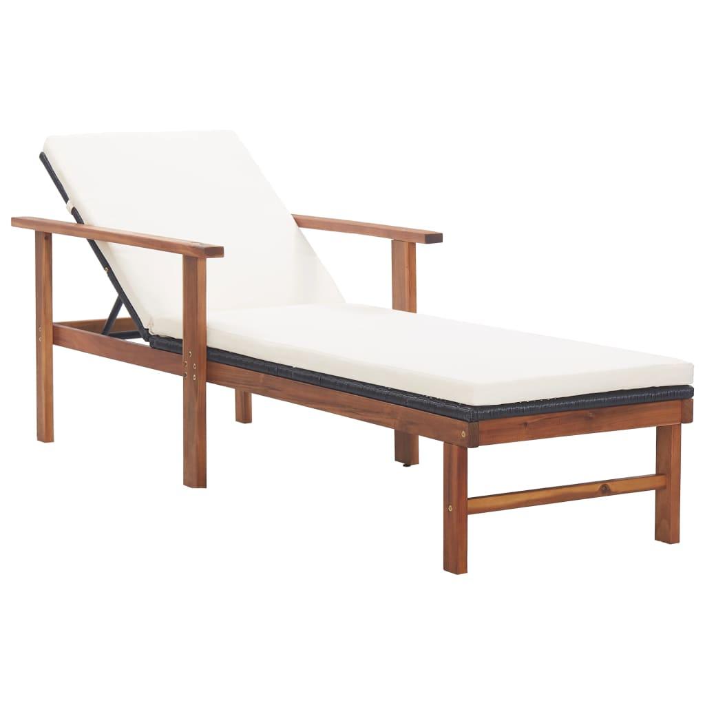 Sun Lounger with Cushion Poly Rattan and Solid Acacia Wood Black - vidaXL - 48707 - Set Shop and Smile