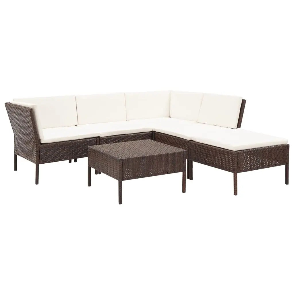 6 Piece Patio Lounge Set with Cushions Poly Rattan Brown