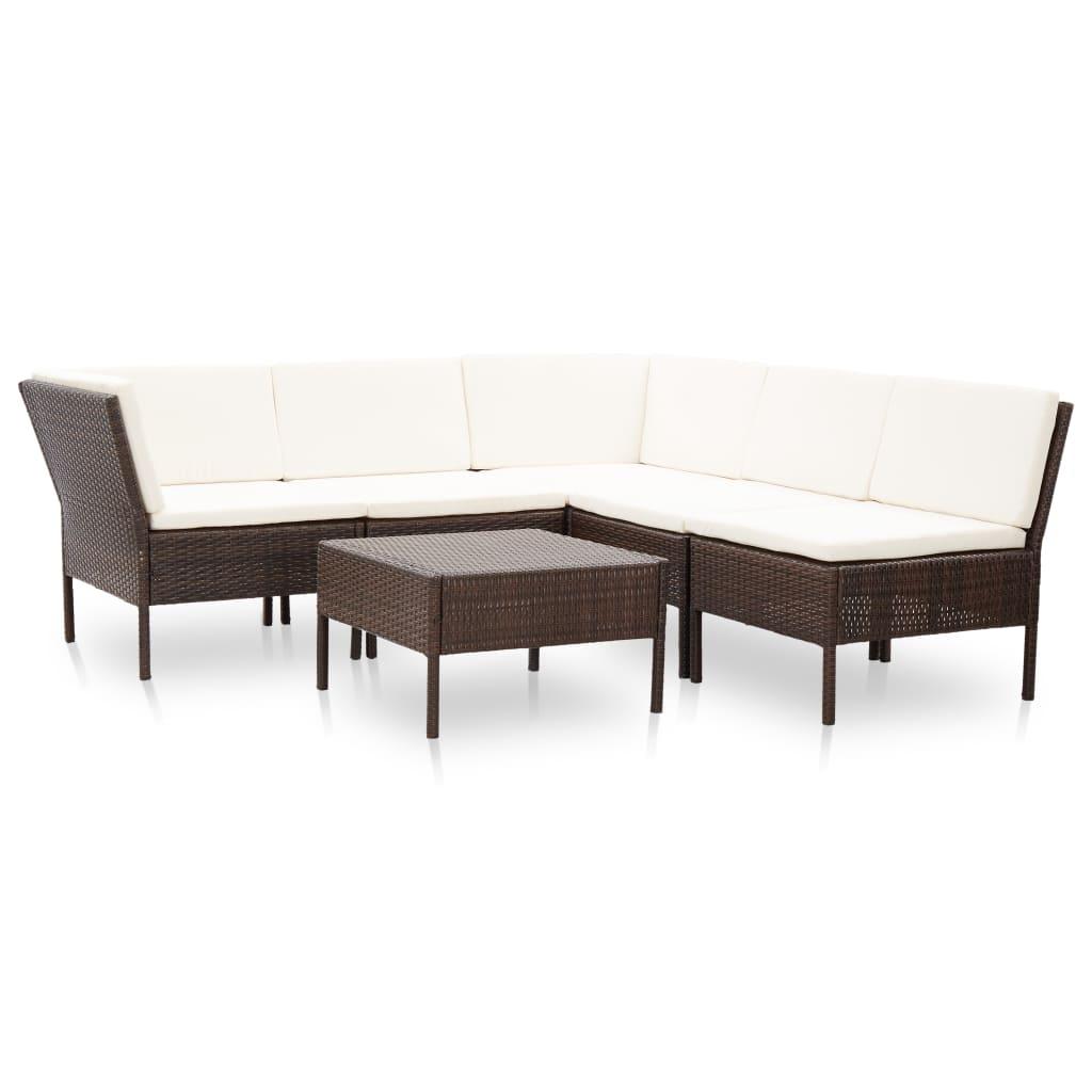 6 Piece Patio Lounge Set with Cushions Poly Rattan Brown - vidaXL - 48947 - Set Shop and Smile