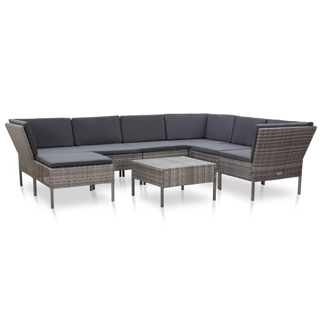 8 Piece Patio Lounge Set with Cushions Poly Rattan Gray - vidaXL - 48954 - Set Shop and Smile