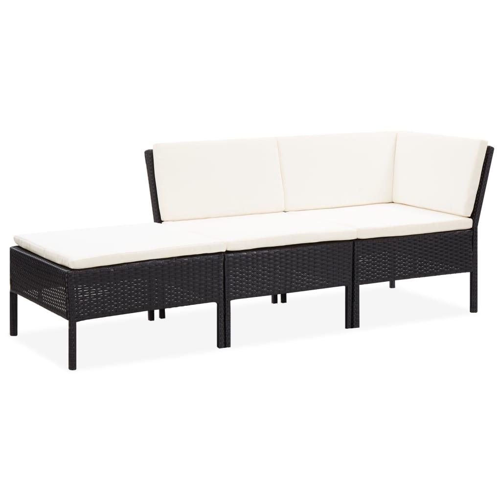 3 Piece Patio Lounge Set with Cushions Poly Rattan Black - vidaXL - 48960 - Set Shop and Smile