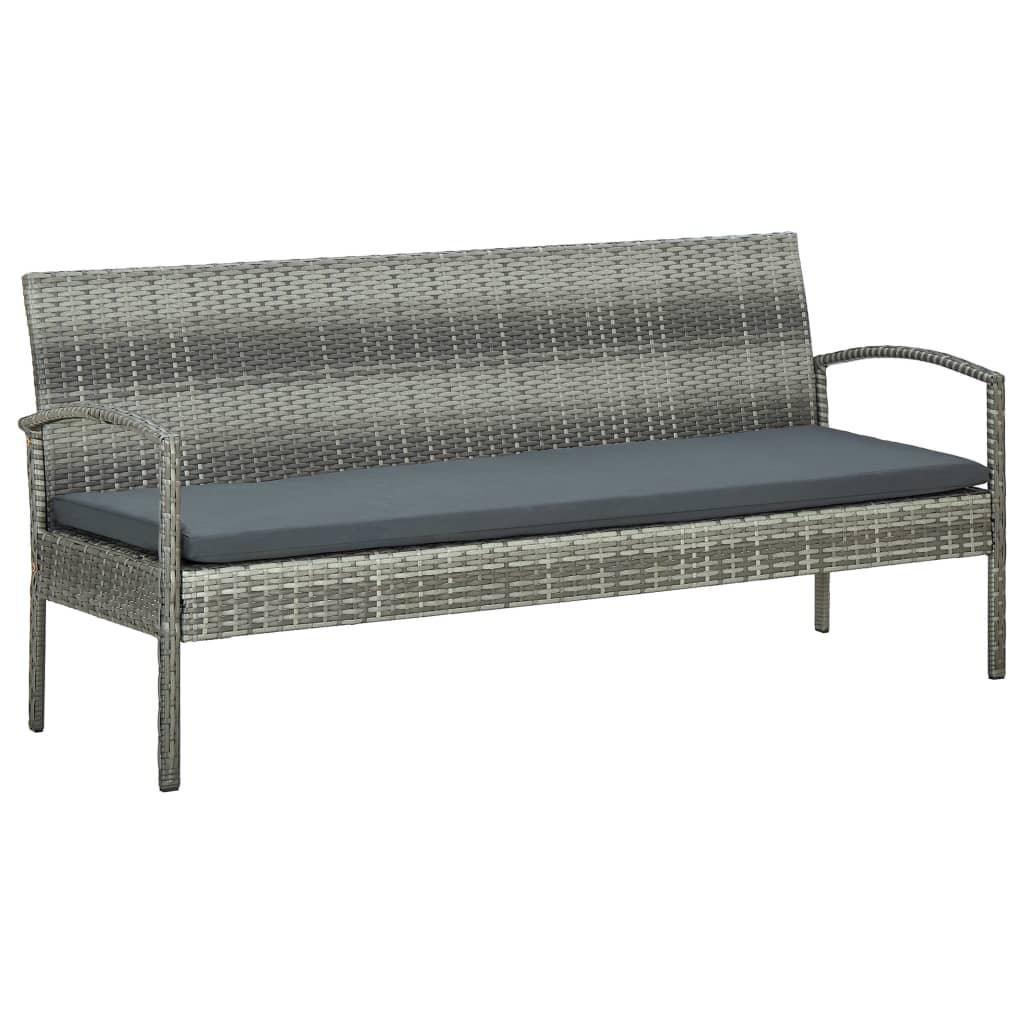 3-Seater Patio Sofa with Cushion Gray Poly Rattan