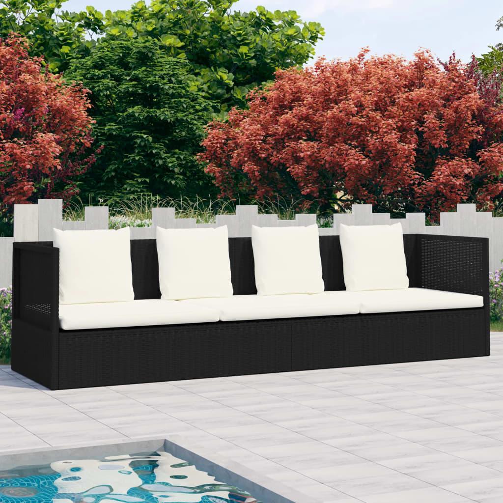 Patio Bed with Cushion & Pillows Poly Rattan Black - vidaXL - 49391 - Set Shop and Smile