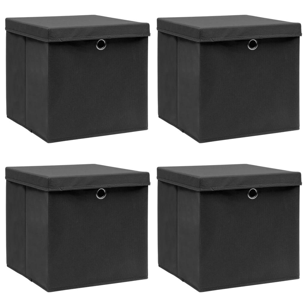 Storage Boxes with Lids 4 pcs Black 12.6"x12.6"x12.6" Fabric - vidaXL - 288333 - Set Shop and Smile