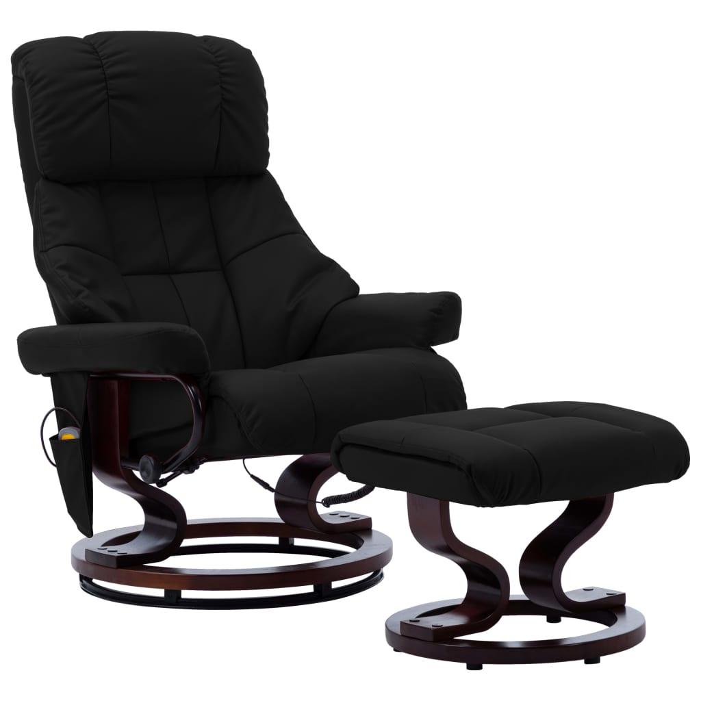 Massage Recliner with Ottoman Black Faux Leather and Bentwood - vidaXL - 289865 - Set Shop and Smile