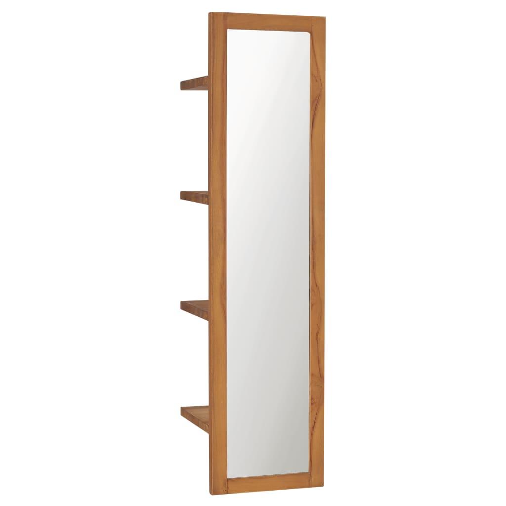 Wall Mirror with Shelves 11.8"x11.8"x47.2" Solid Teak Wood - vidaXL - 289070 - Set Shop and Smile