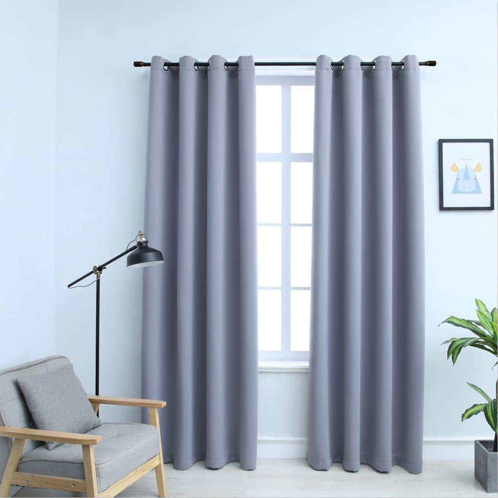 Blackout Curtains with Rings 2 pcs Gray 54