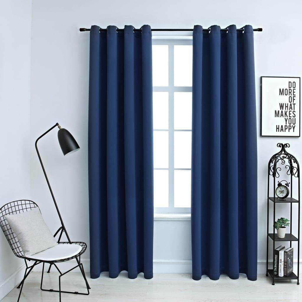 Blackout Curtains with Rings 2 pcs Navy Blue 54