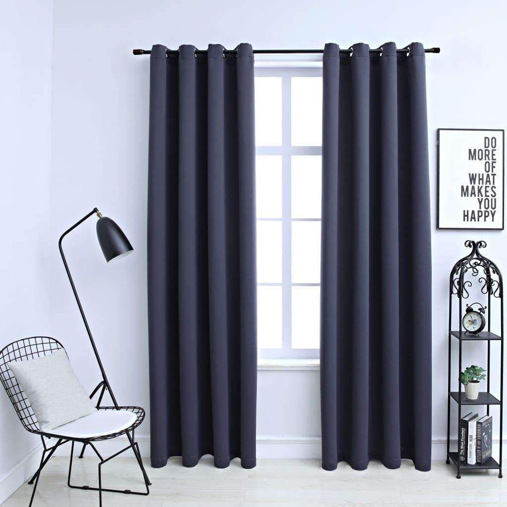 Blackout Curtains with Rings 2 pcs Anthracite 54