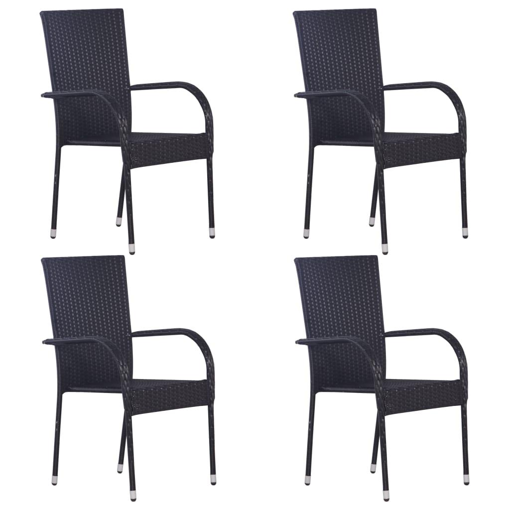 Stackable Patio Chairs 4 pcs Poly Rattan Black