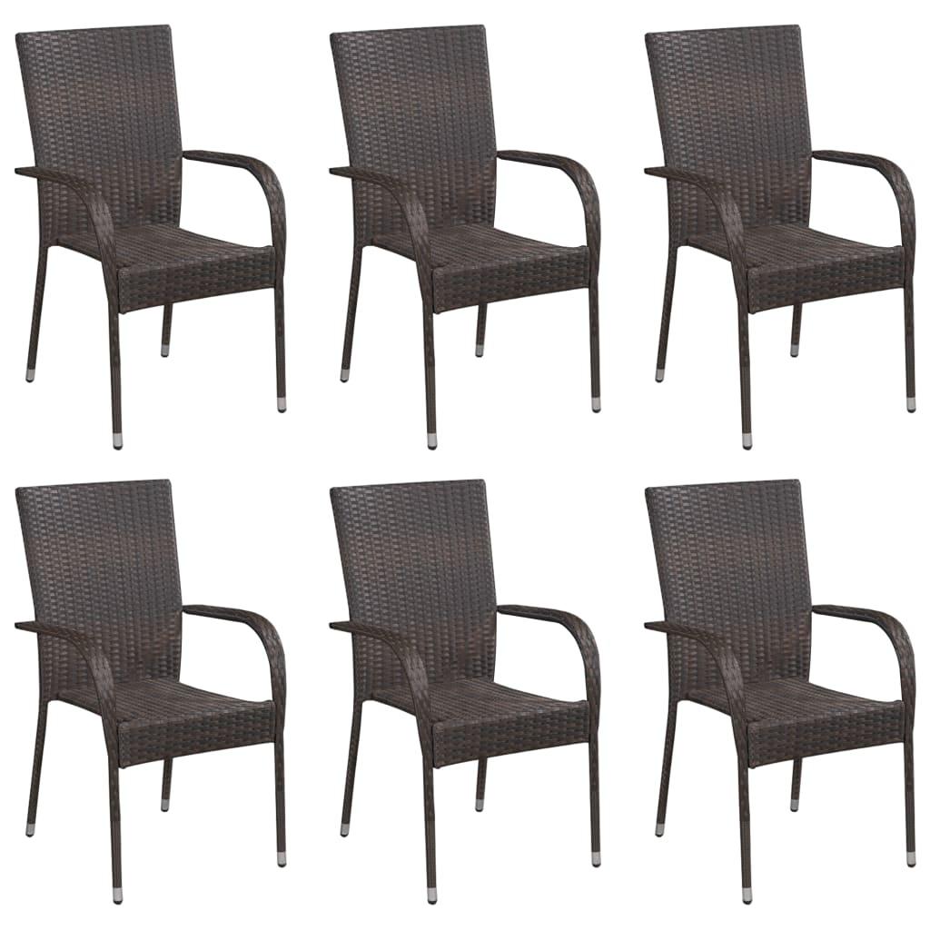 Stackable Patio Chairs 6 pcs Poly Rattan Brown