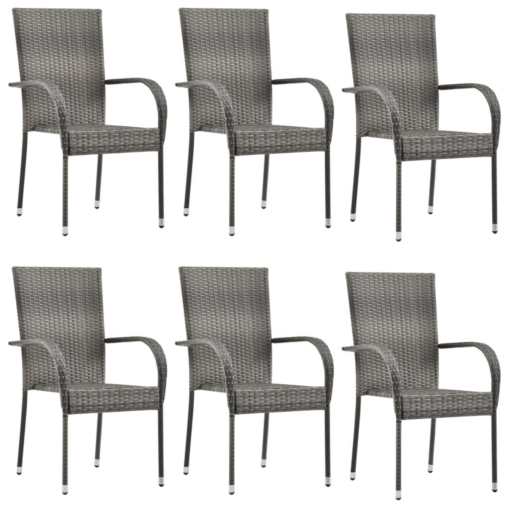 Stackable Patio Chairs 6 pcs Gray Poly Rattan