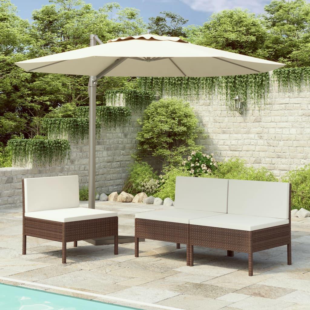 Patio Chairs 3 pcs with Cushions Poly Rattan Brown