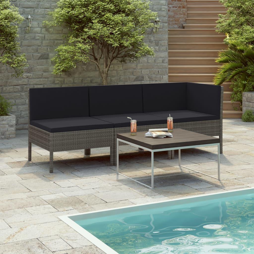 3 Piece Patio Lounge Set with Cushions Poly Rattan Gray