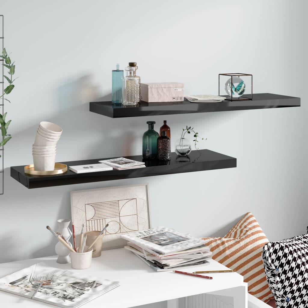 Floating Wall Shelves 2 pcs High Gloss Black 35.4