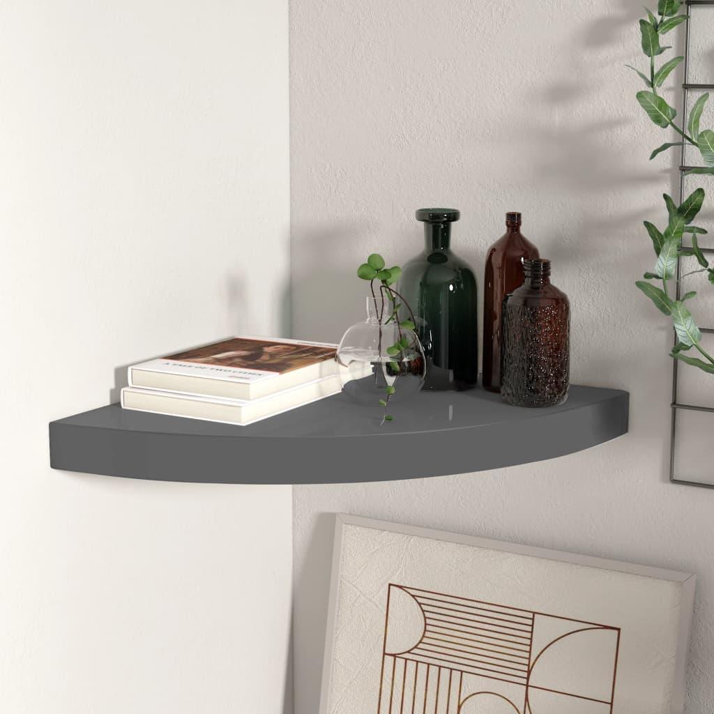 Floating Corner Shelf High Gloss Gray 13.8