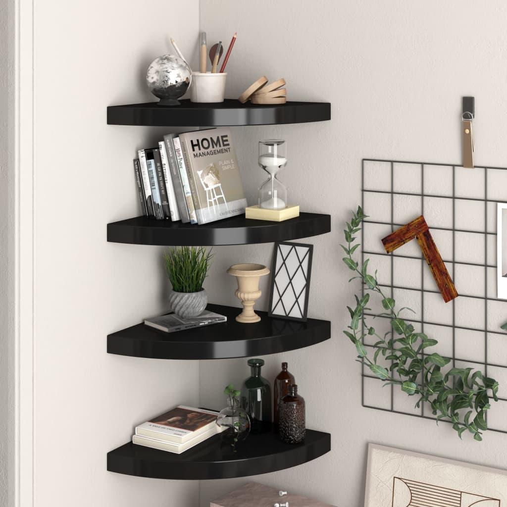 Floating Corner Shelves 4 pcs Black 13.8