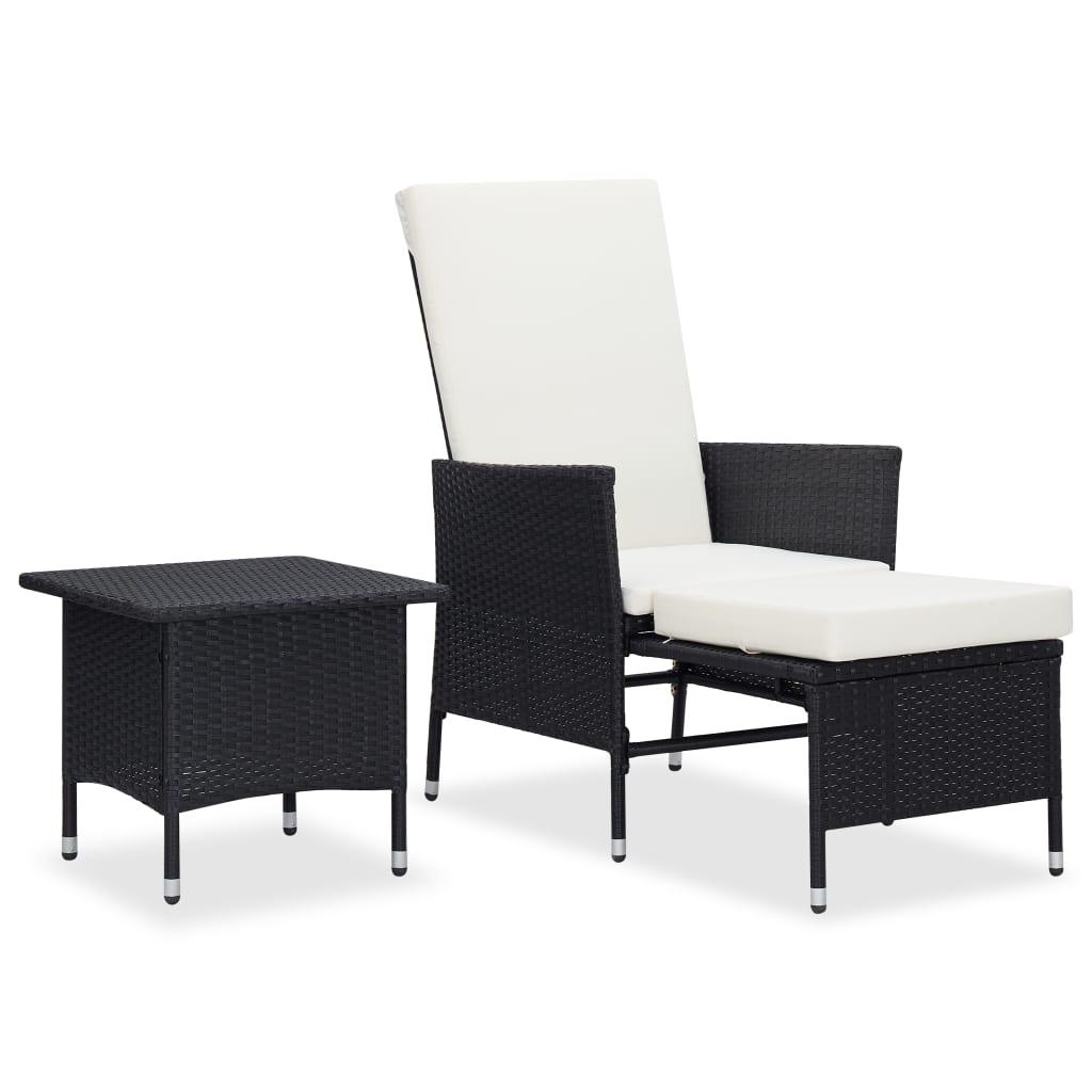 2 Piece Patio Lounge Set with Cushions Poly Rattan Black