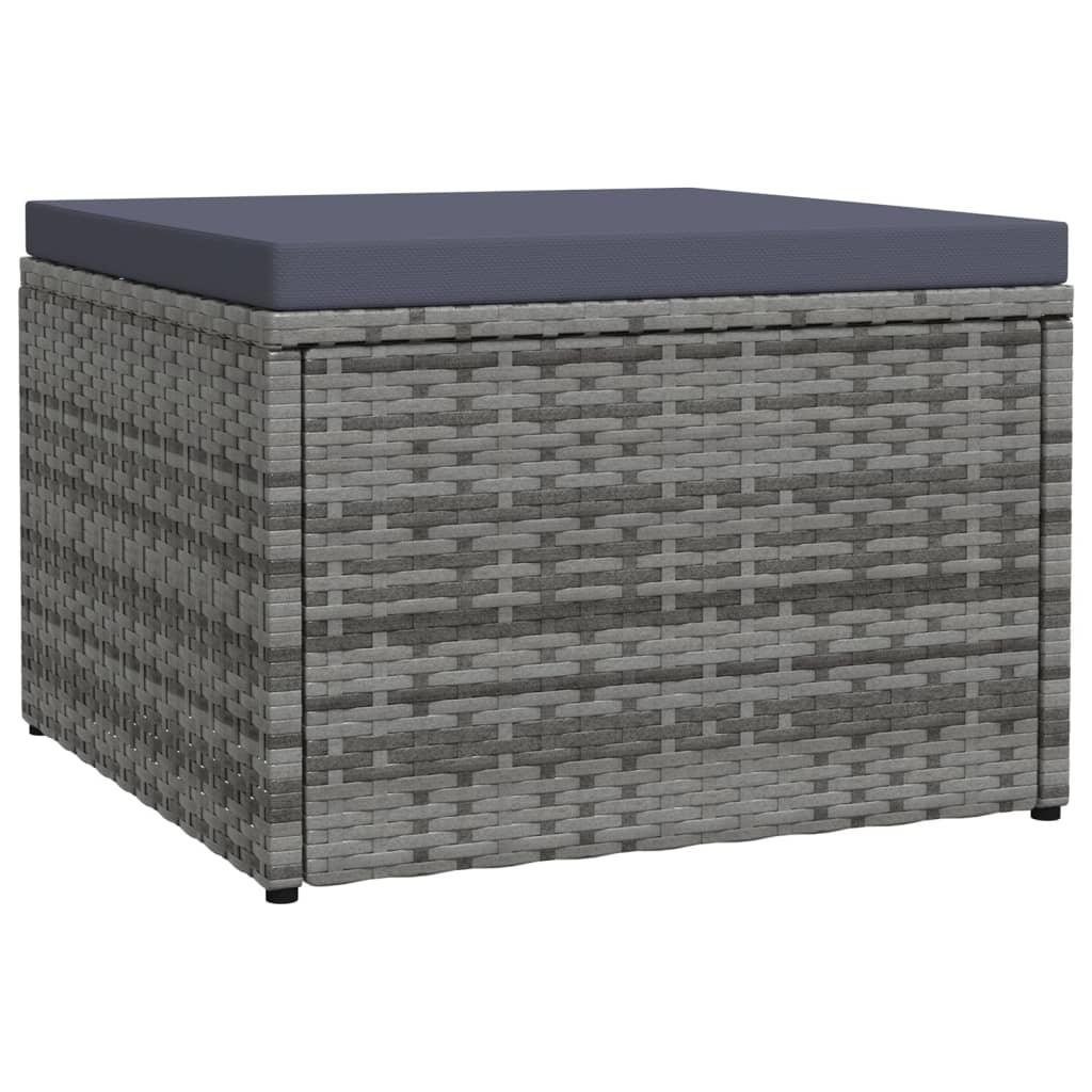 Garden Footstool with Cushion Gray Poly Rattan