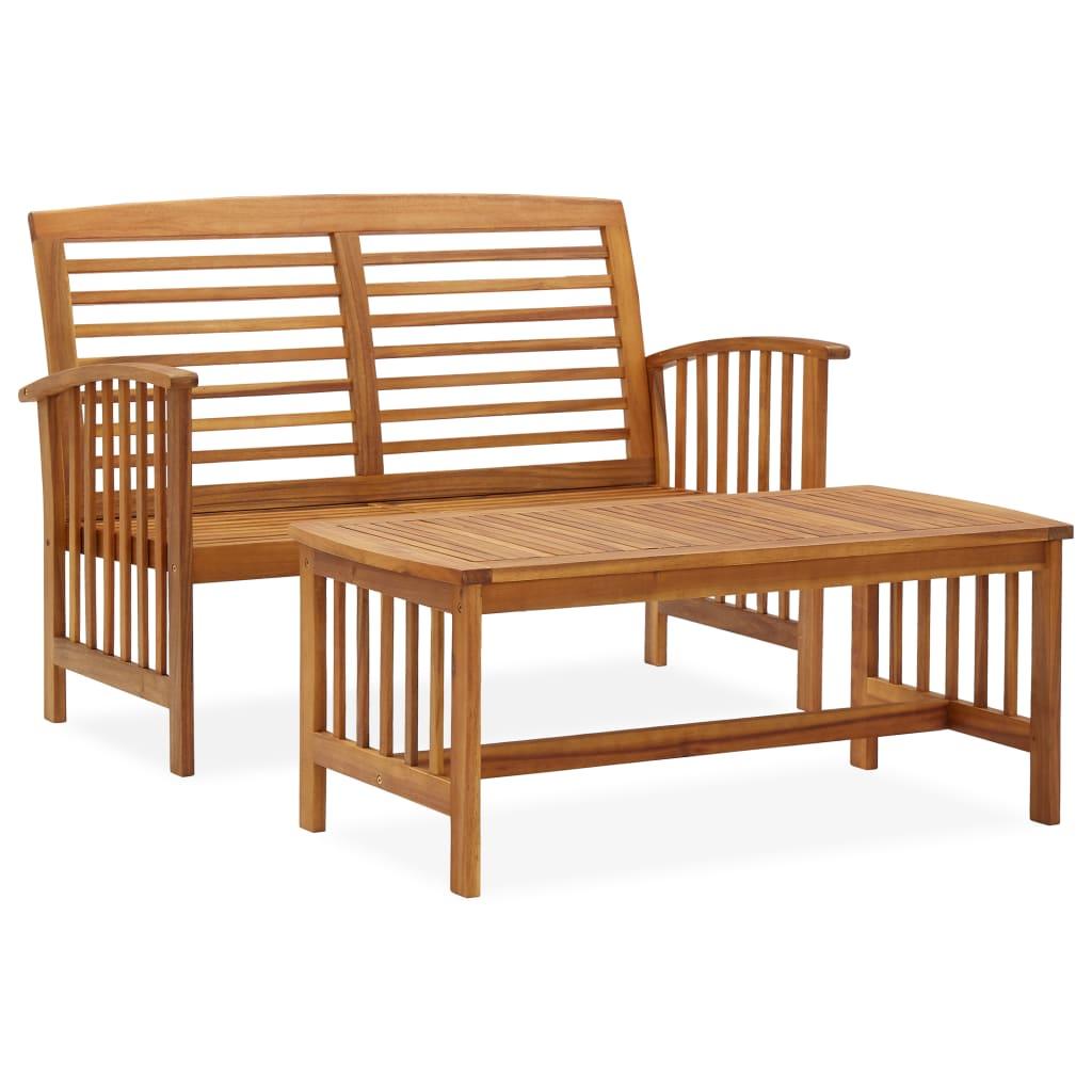 2 Piece Patio Lounge Set Solid Acacia Wood