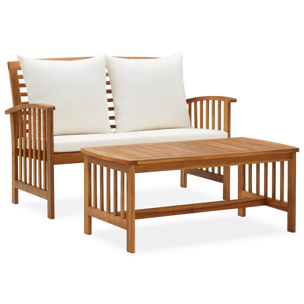 2 Piece Patio Lounge Set with Cushions Solid Acacia Wood