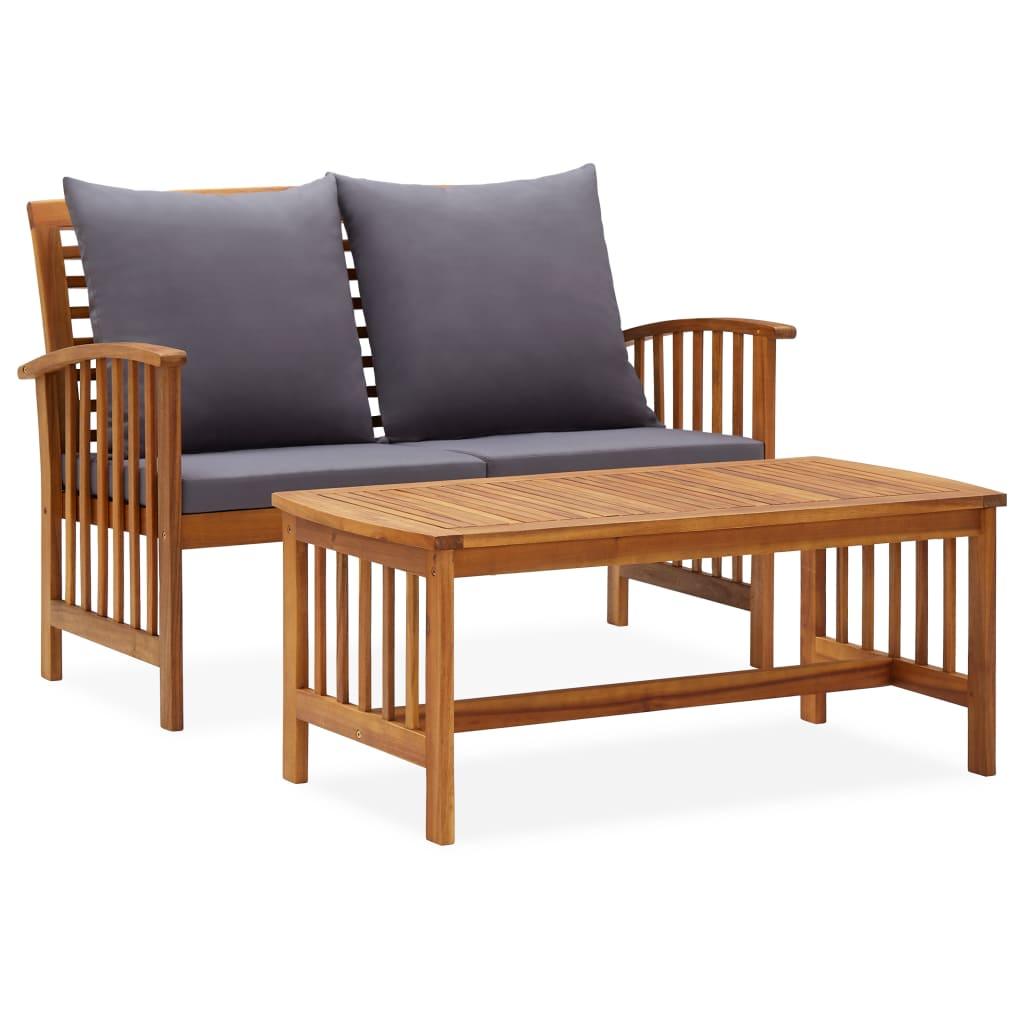 2 Piece Patio Lounge Set with Cushions Solid Acacia Wood