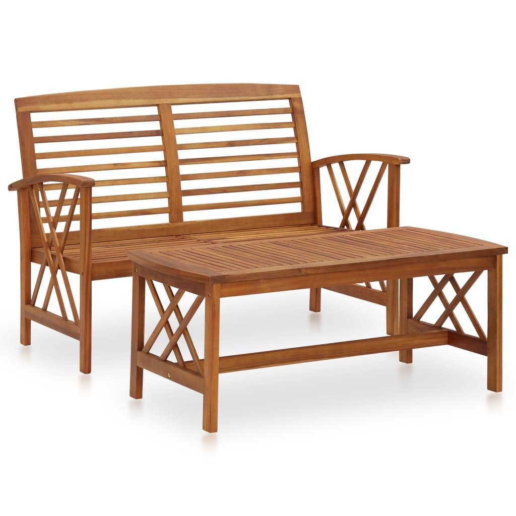 2 Piece Patio Lounge Set Solid Acacia Wood