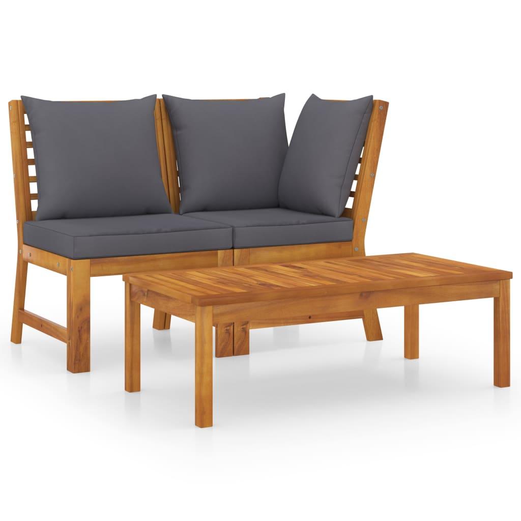 3 Piece Patio Lounge Set with Dark Gray Cushion Solid Acacia Wood