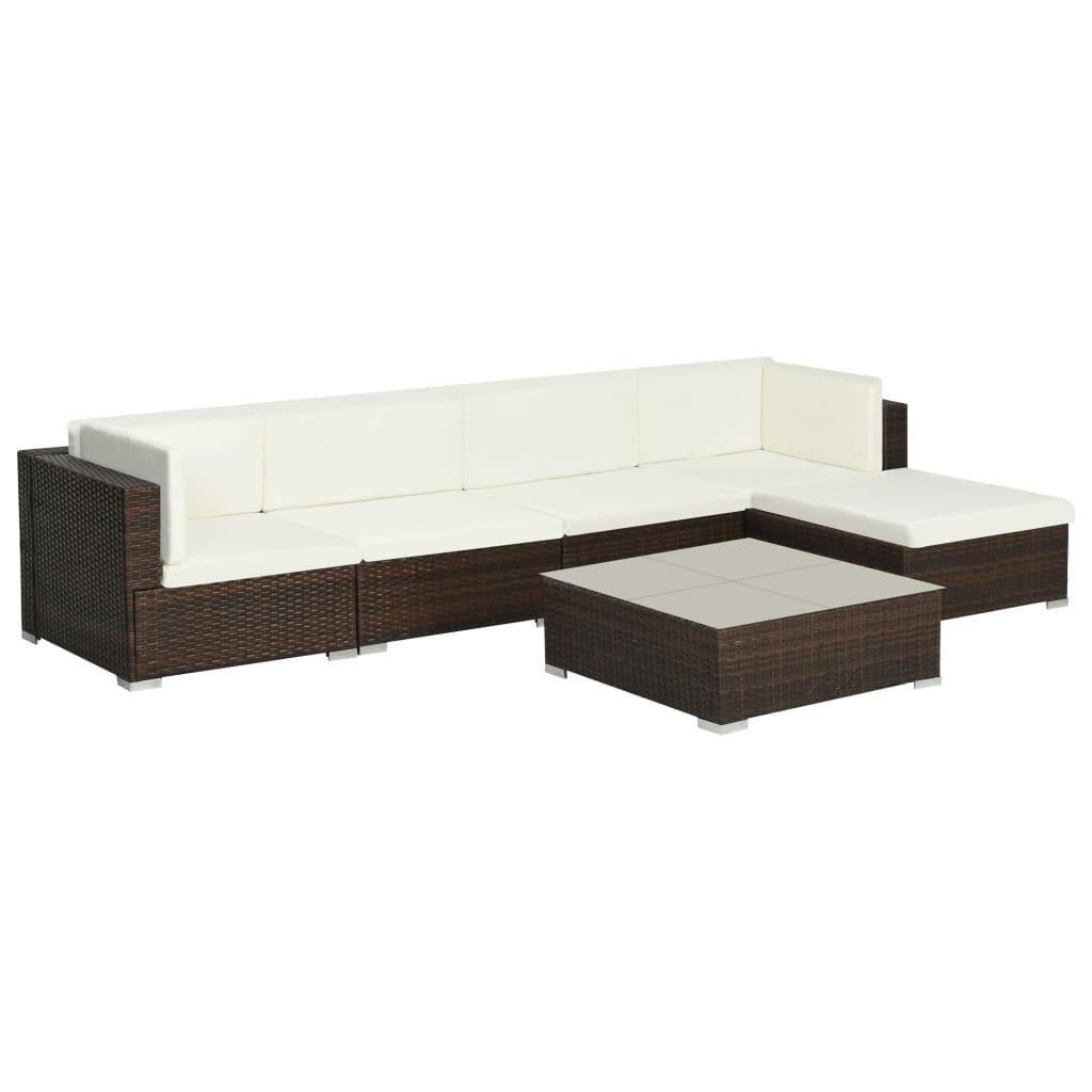 6 Piece Patio Lounge Set with Cushions Poly Rattan Brown