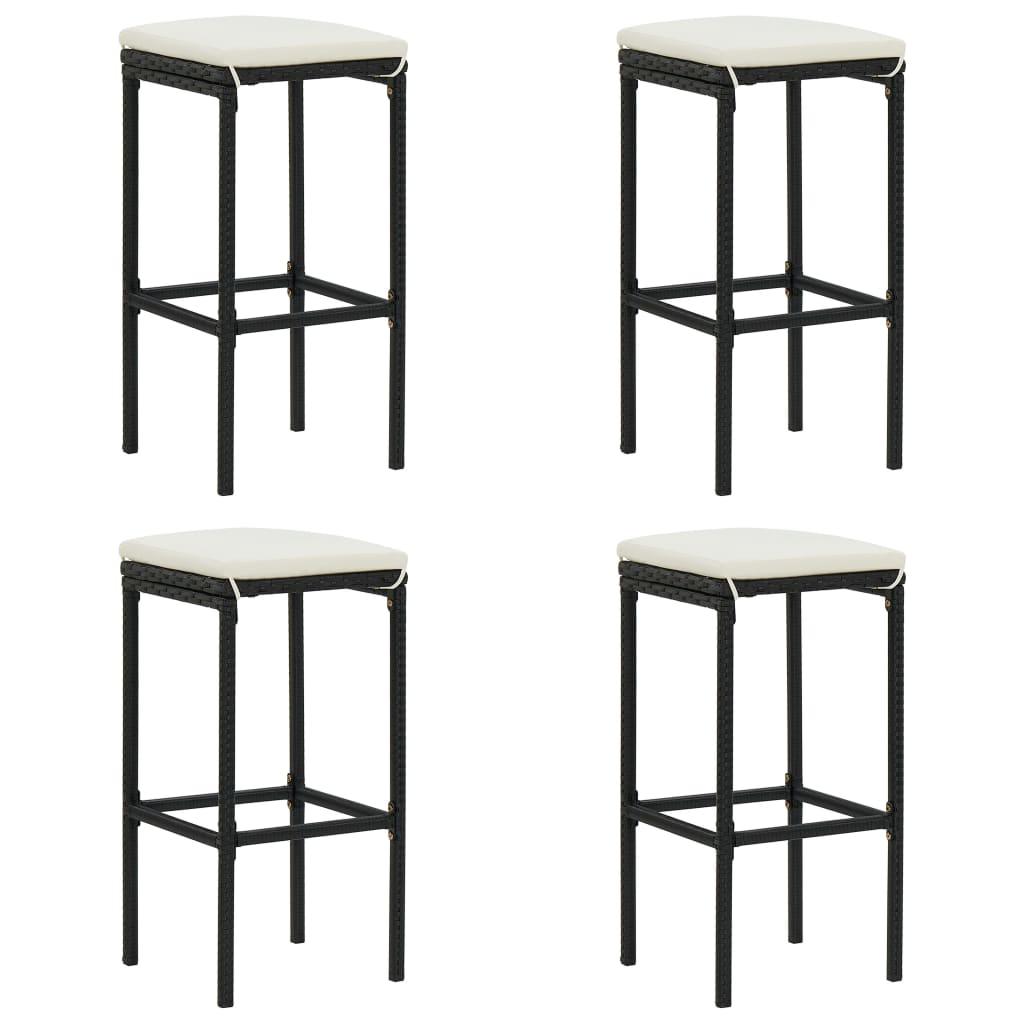 Bar Stools with Cushions 4 pcs Black Poly Rattan