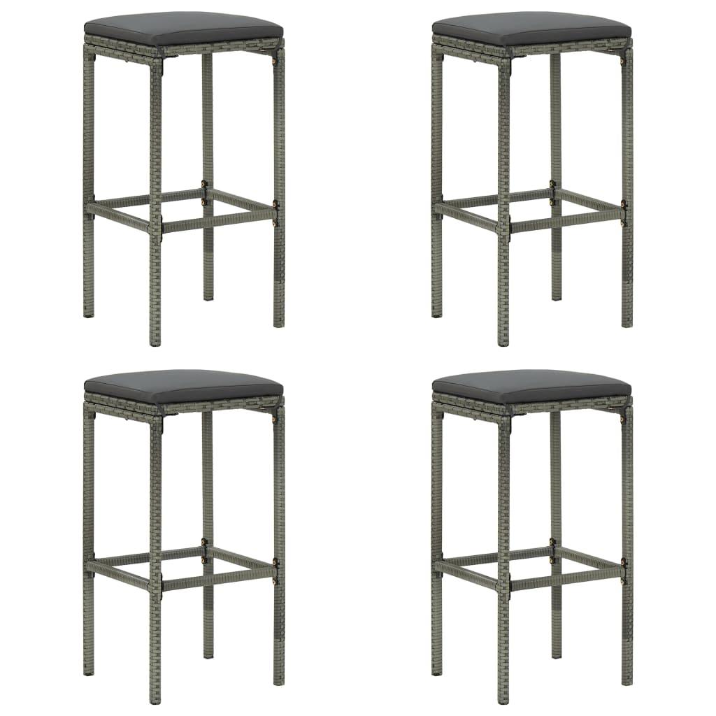 Bar Stools with Cushions 4 pcs Gray Poly Rattan