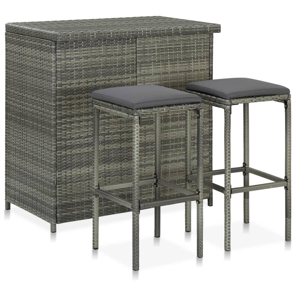 3 Piece Bar Set Poly Rattan Gray