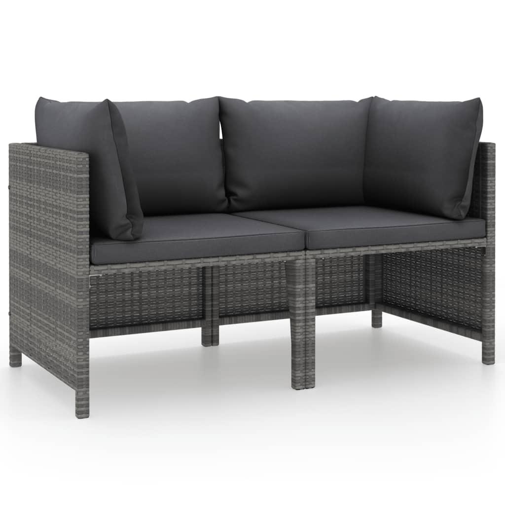 2-Seater Patio Sofa with Cushions Gray Poly Rattan