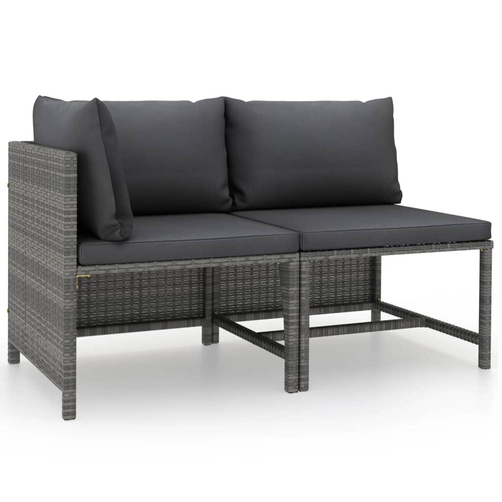 2 Piece Patio Sofa Set with Cushions Gray Poly Rattan