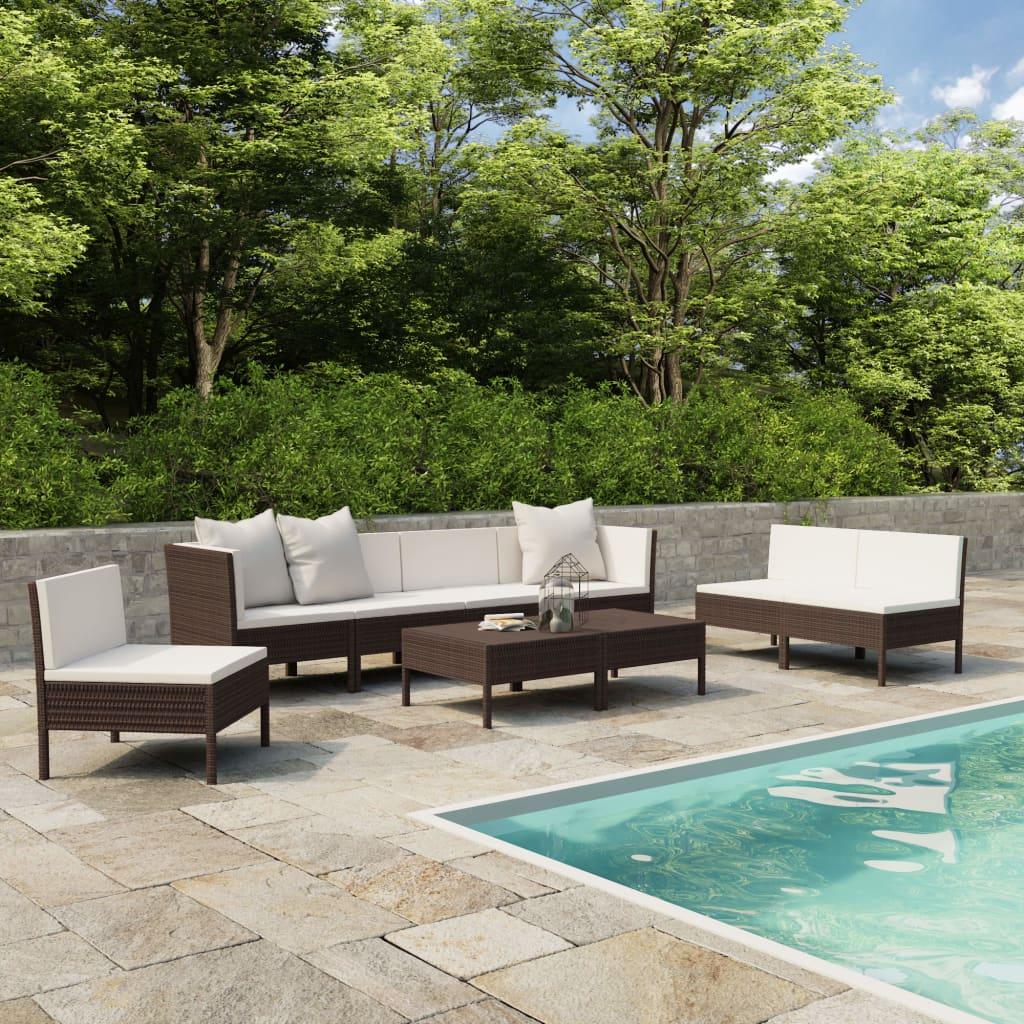 9 Piece Patio Lounge Set with Cushions Poly Rattan Brown - vidaXL - 3056969 - Set Shop and Smile