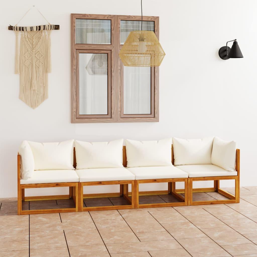 4-Seater Patio Sofa with Cushion Cream Solid Acacia Wood - vidaXL - 3057639 - Set Shop and Smile