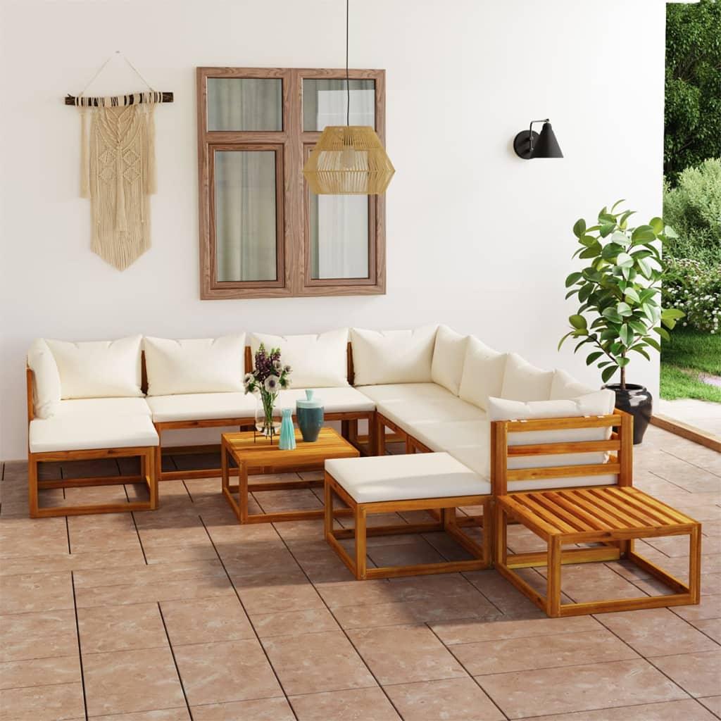 12 Piece Patio Lounge Set with Cushion Cream Solid Acacia Wood - vidaXL - 3057650 - Set Shop and Smile