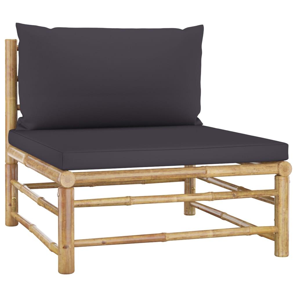 Patio Middle Sofa with Dark Gray Cushions Bamboo