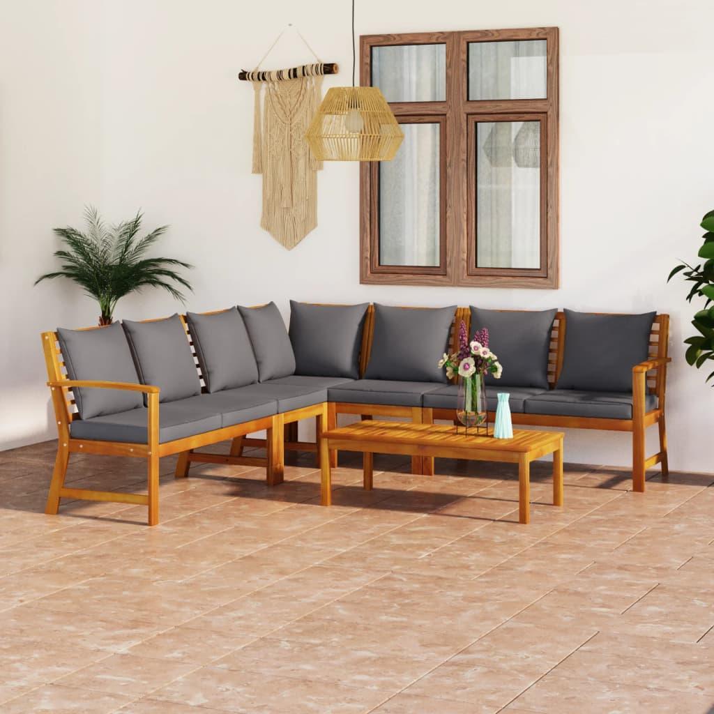6 Piece Patio Lounge Set with Cushion Solid Acacia Wood - vidaXL - 3057781 - Set Shop and Smile