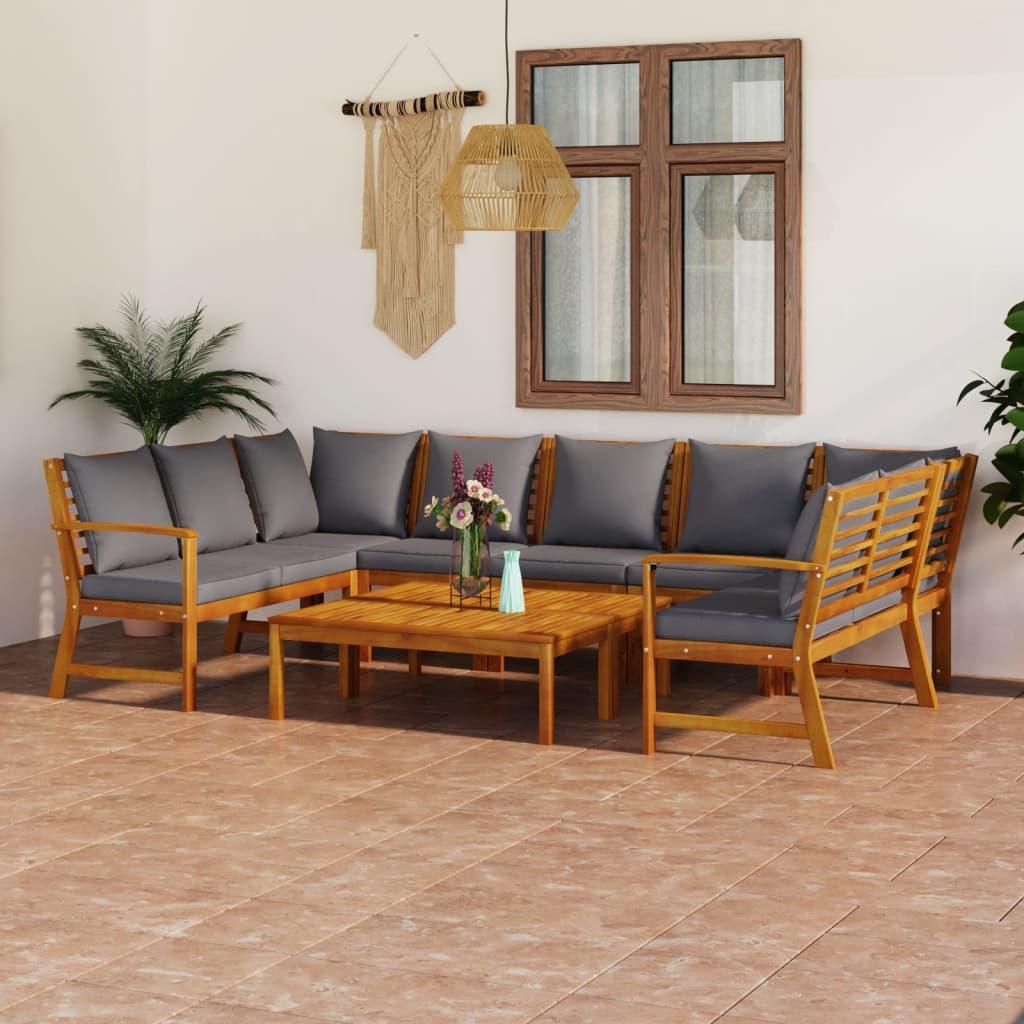 9 Piece Patio Lounge Set with Cushion Solid Acacia Wood - vidaXL - 3057782 - Set Shop and Smile