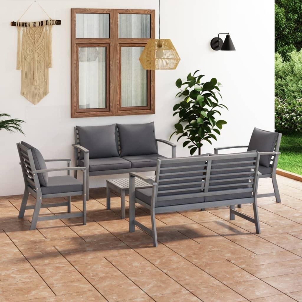 5 Piece Garden Lounge Set with Cushion Solid Acacia Wood Gray - vidaXL - 3057783 - Set Shop and Smile
