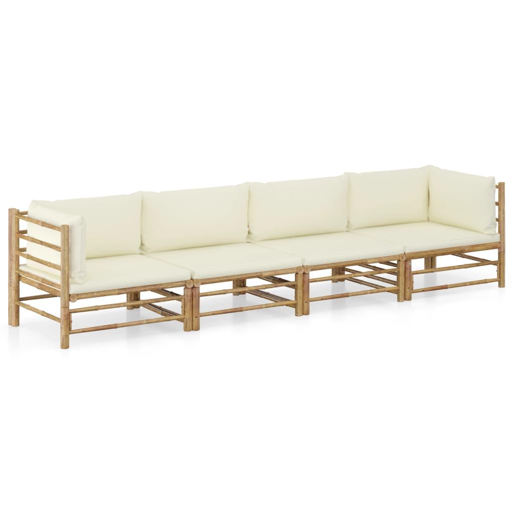 4 Piece Patio Lounge Set with Cream White Cushions Bamboo - vidaXL - 3058205 - Set Shop and Smile