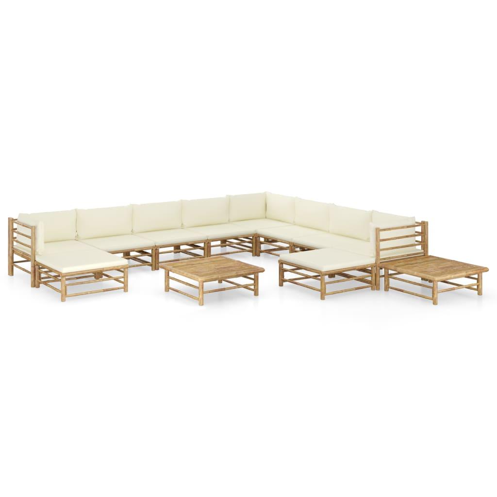 12 Piece Patio Lounge Set with Cream White Cushions Bamboo - vidaXL - 3058227 - Set Shop and Smile
