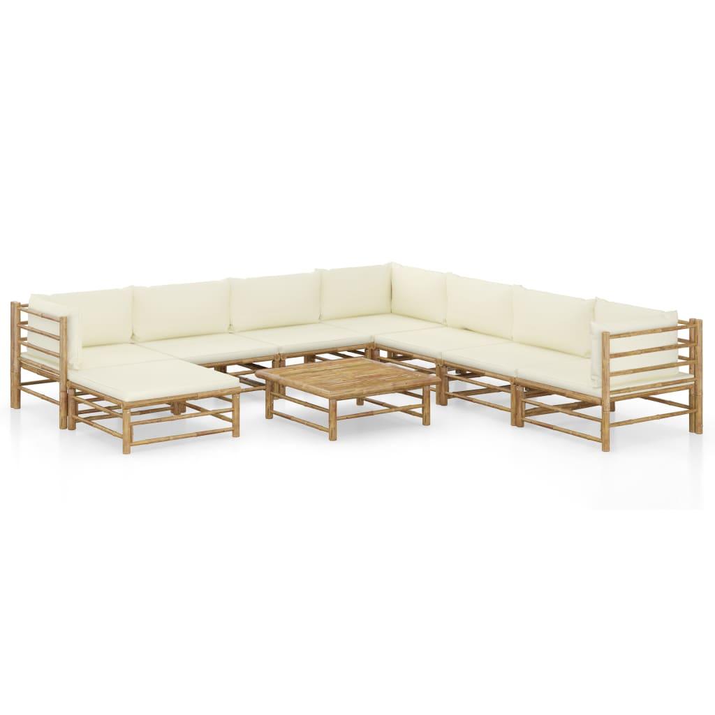 9 Piece Patio Lounge Set with Cream White Cushions Bamboo - vidaXL - 3058229 - Set Shop and Smile